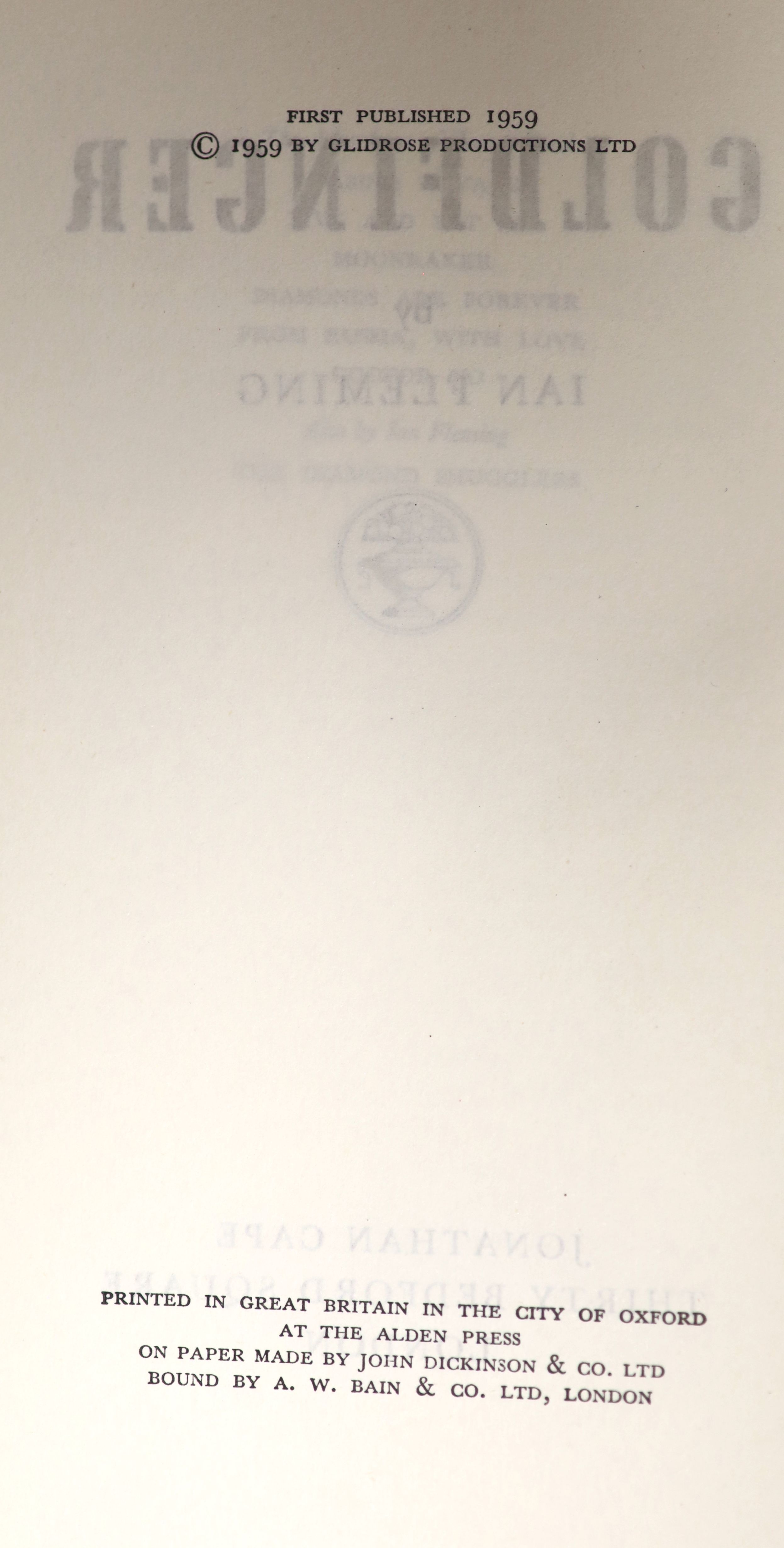 Fleming, Ian - Goldfinger, 1st edition, original black cloth with gilt lettering and embossed skull with unclipped d/j, designed by Richard Chopping, London, 1959